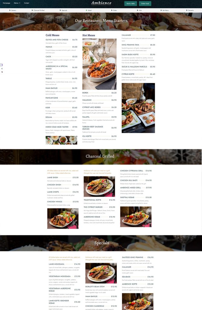 Ambience restaurant website design