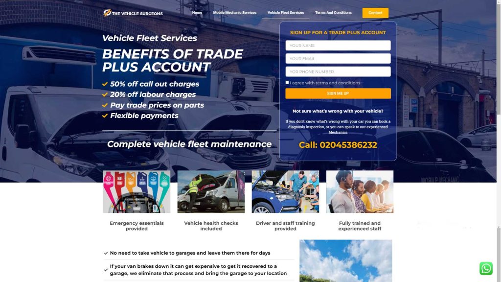 Website Design for mobile mechanic